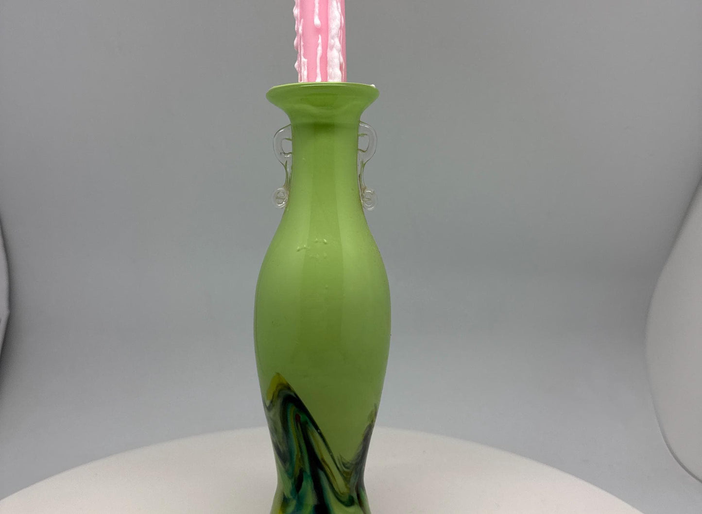 Green Glass Candle Holder, 23cm Artistic Design