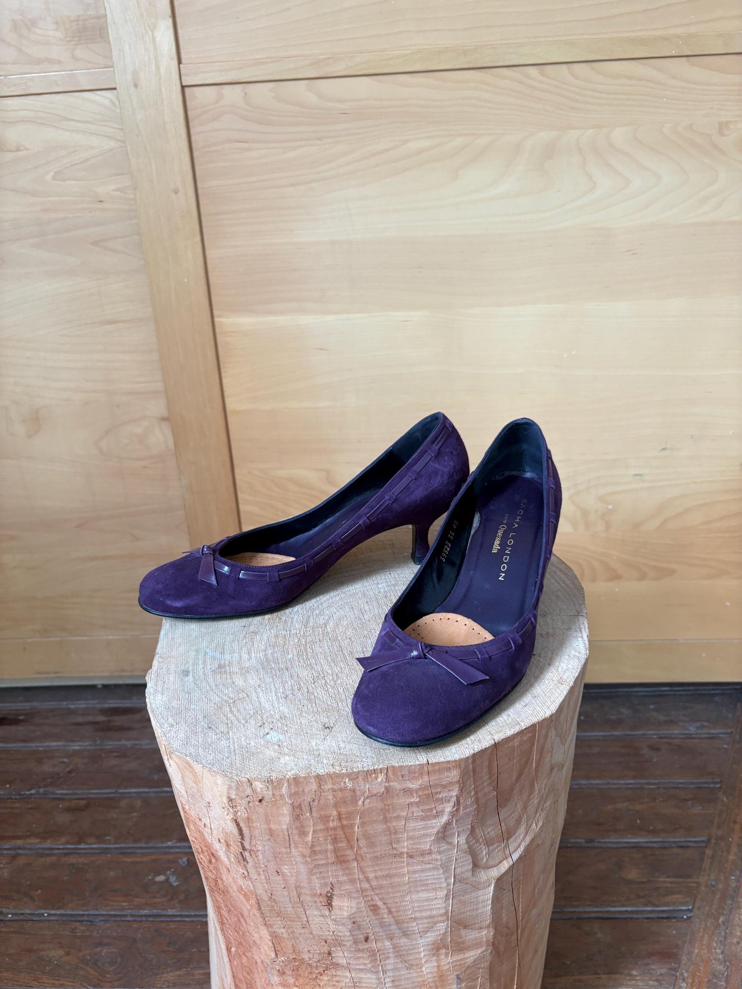 Sacha London Suede Leather Heels, Made in Spain, Purple Leather Pumps, Luxury Designer Shoes, Vintage Style, EU 40, Elegant Shoes
