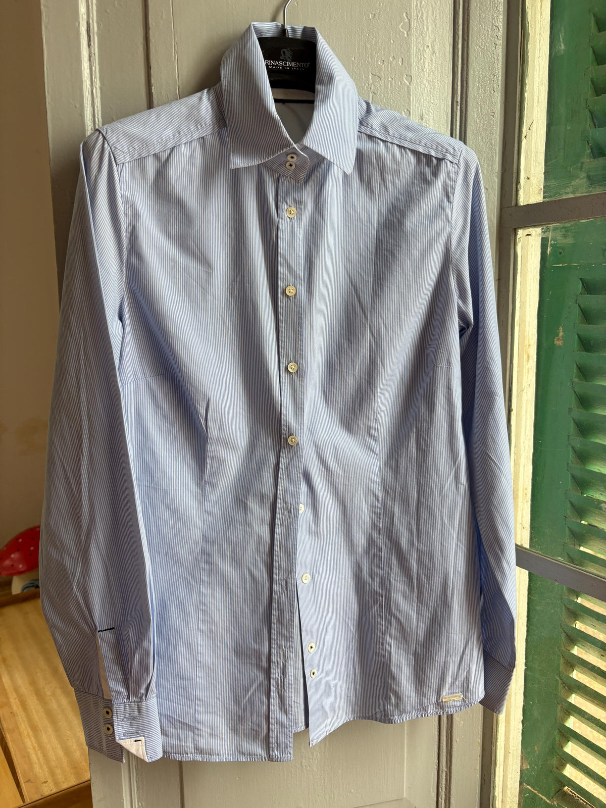 Massimo Dutti Blue Striped Cotton Shirt, Women's Tailored Button Up Blouse, Office Shirt, Italian Chic, Quiet Luxury, Size EU 38