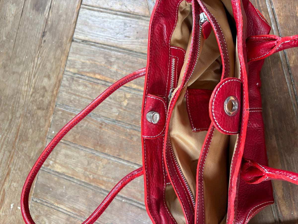 TOD'S Red Leather Tote Bag | Italian Luxury Handbag | Genuine Pebbled Leather | Everyday Statement Bag