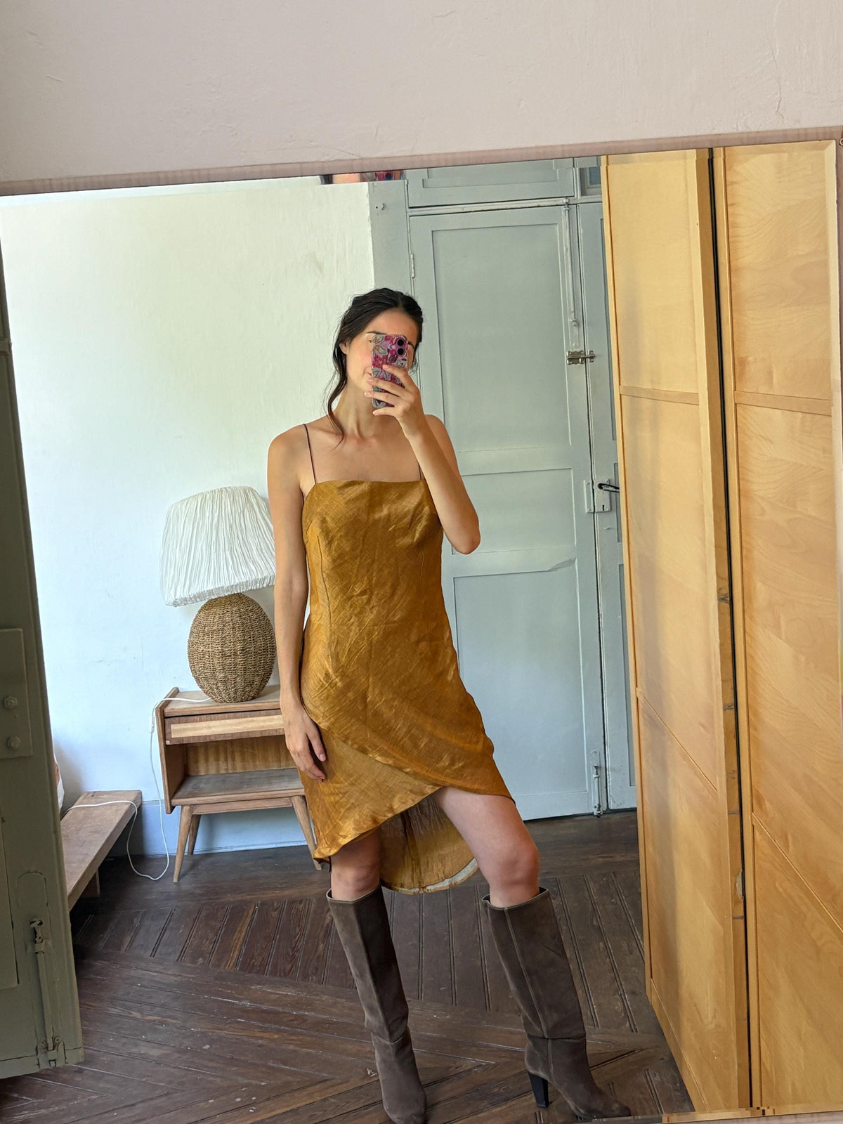 Vintage Capicua Costura Linen Dress | Made in Spain | Draped Midi | 90s Minimalist