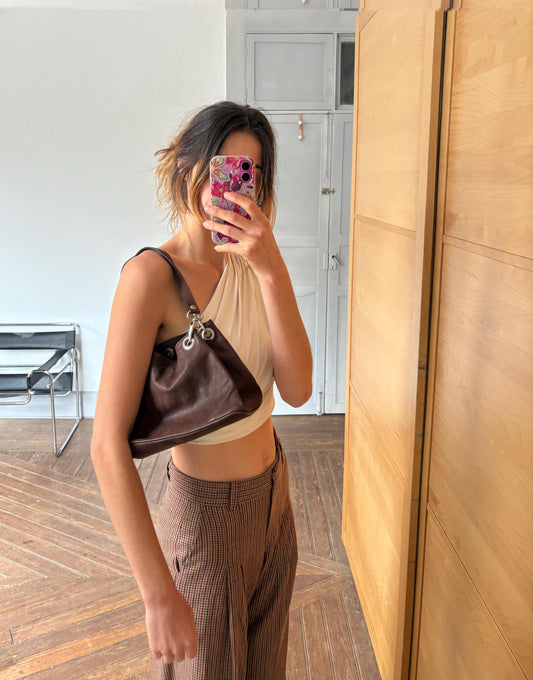 Vintage Brown Leather Shoulder Bag – Minimal Chic with a Touch of Mystery