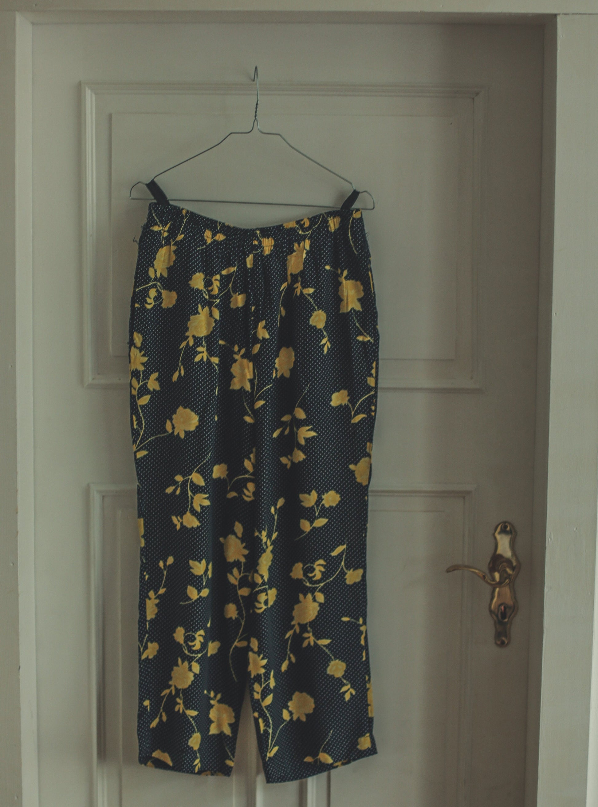 Vintage Floral Trousers High Waist 3/4 Pants Cottagecore Bloomcore Summer Retro Clothing Size L 42