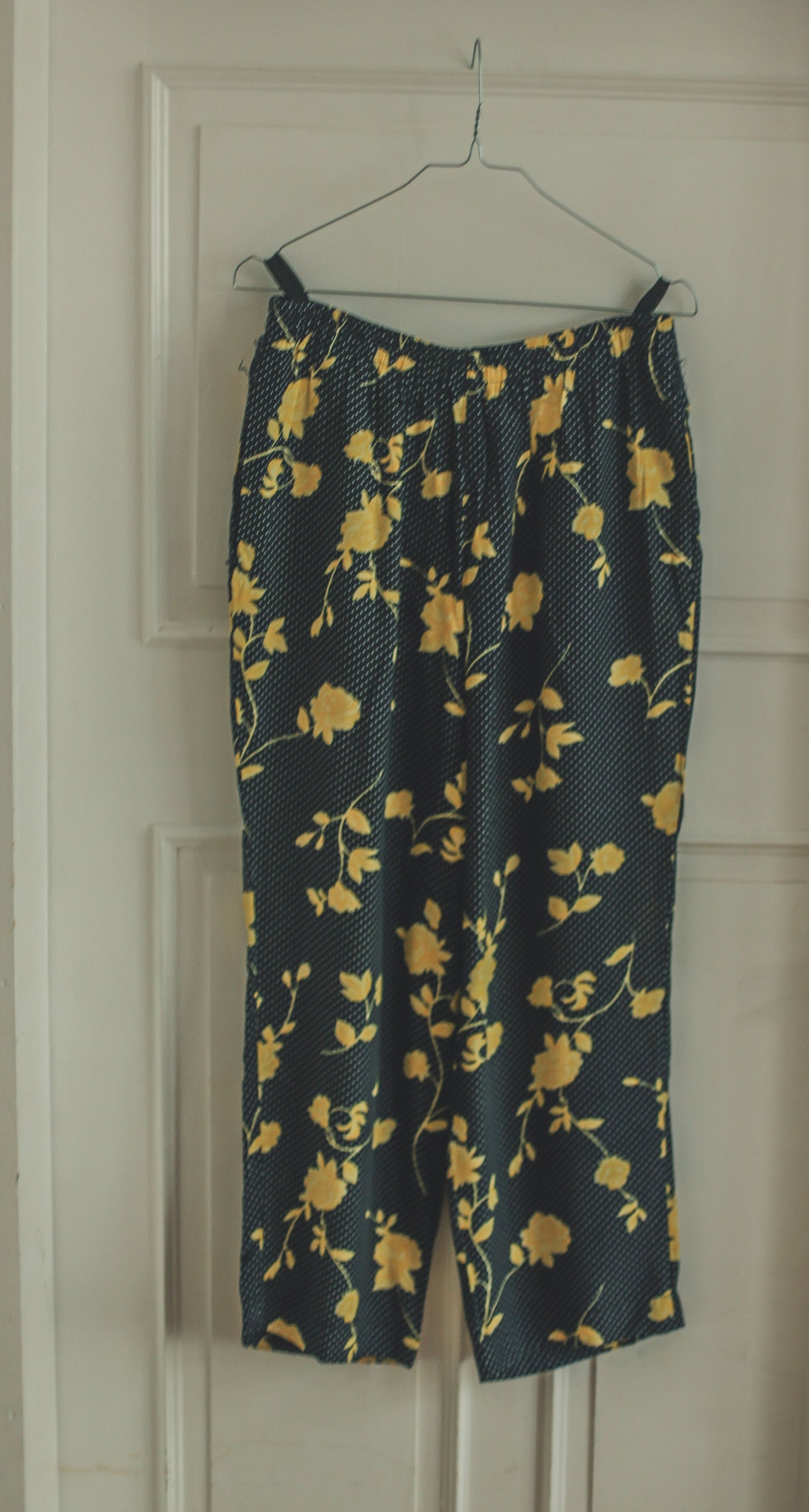 Vintage Floral Trousers High Waist 3/4 Pants Cottagecore Bloomcore Summer Retro Clothing Size L 42