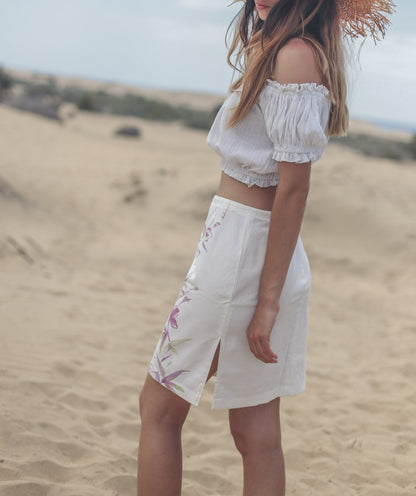 Vintage Krizia White Mini Skirt — fabric close-up