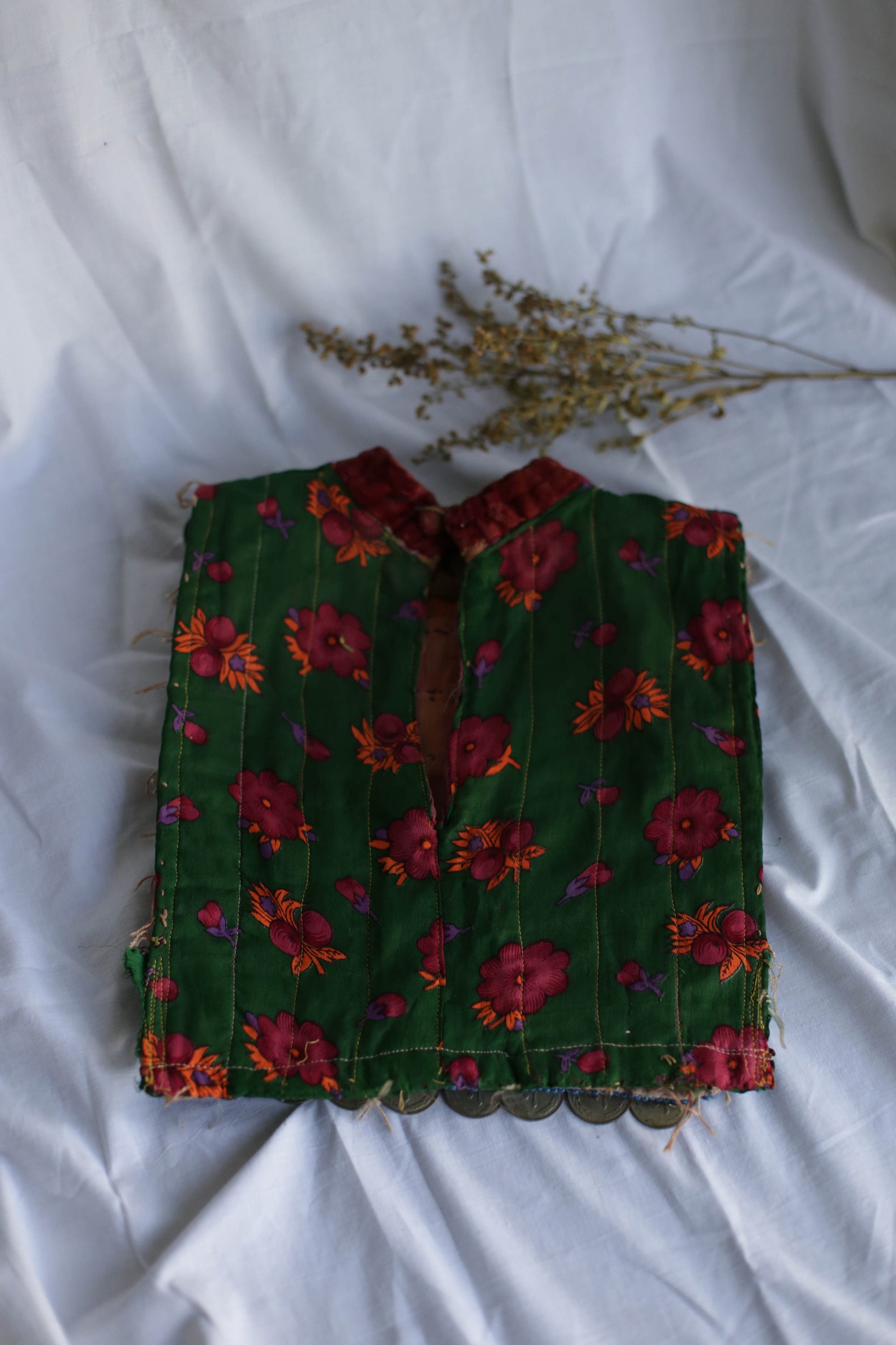 Afgan Relic, Antique handmade Afgan childrens bodice decorated with copper rial coins, Ethnographic