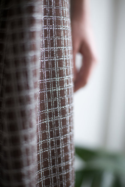 Silver Checkered Lurex A-Line Maxi Skirt — back view