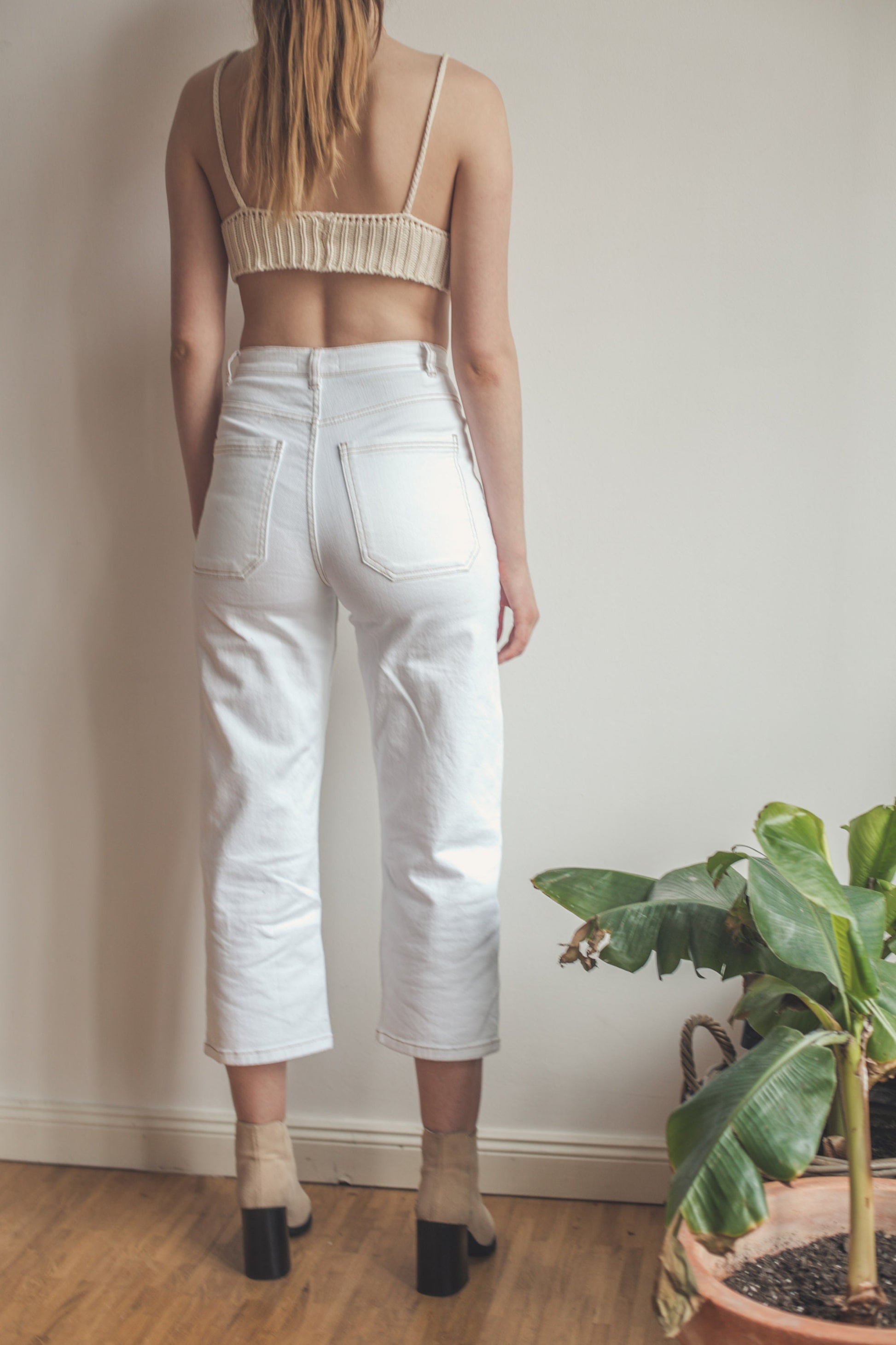 Vintage white jeans with high waist, Y2K trousers, Flared cropped women's summer trousers, High rise bootcut jeans,