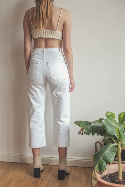 Vintage Y2K white jeans with high waist, summer bootcut jeans,