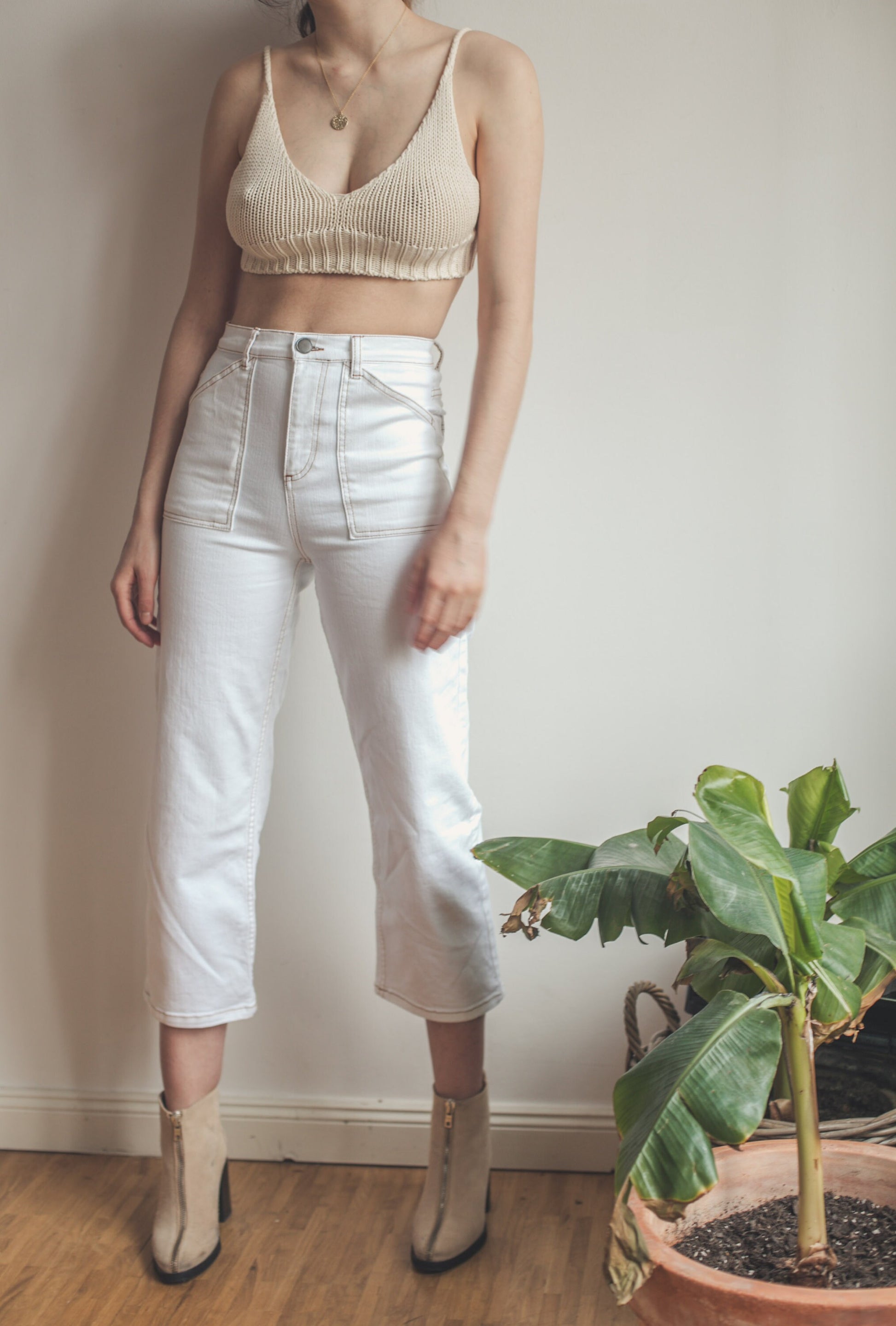Vintage white jeans with high waist, Y2K trousers, Flared cropped women's summer trousers, High rise bootcut jeans,
