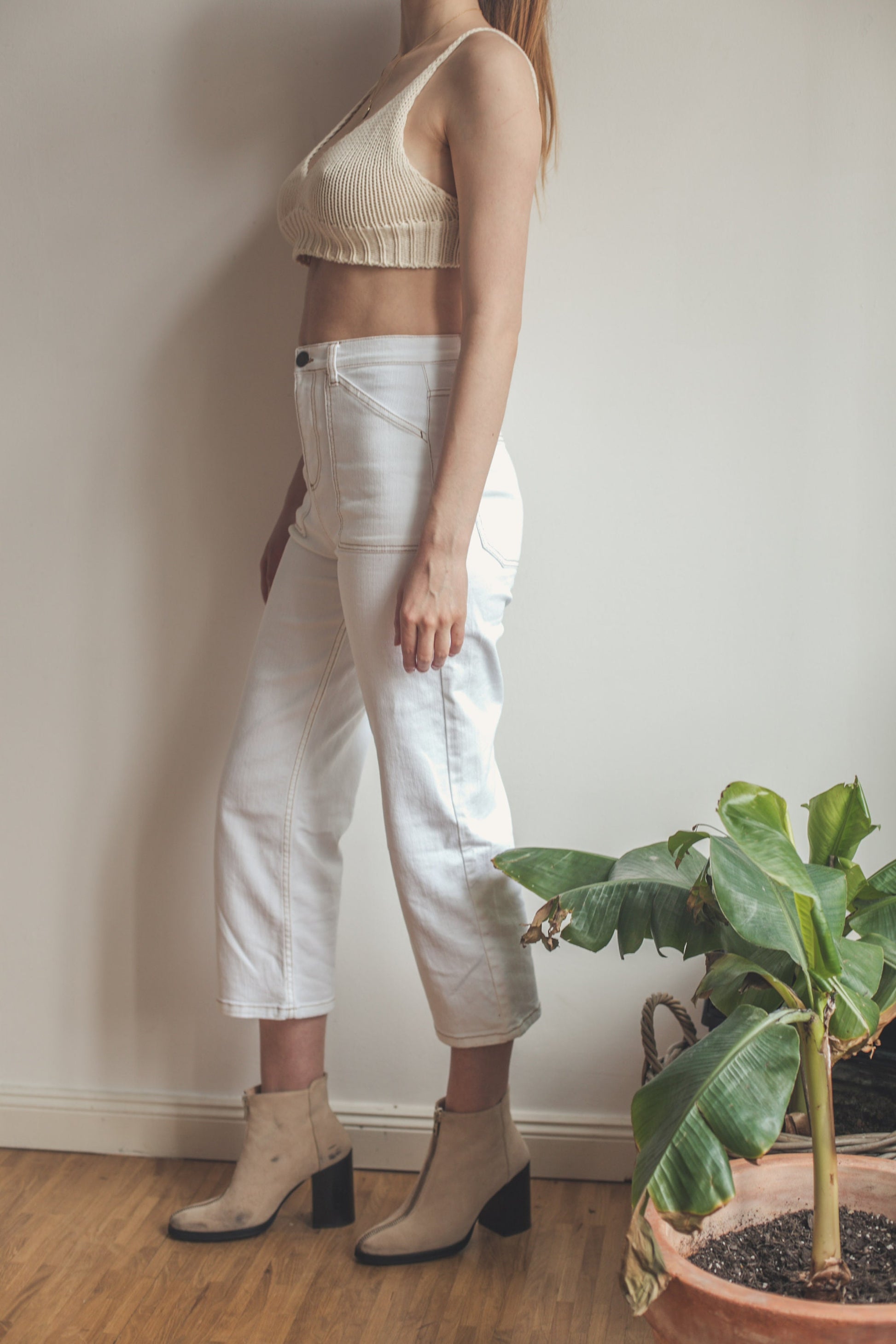 Vintage white jeans with high waist, Y2K trousers, Flared cropped women's summer trousers, High rise bootcut jeans,