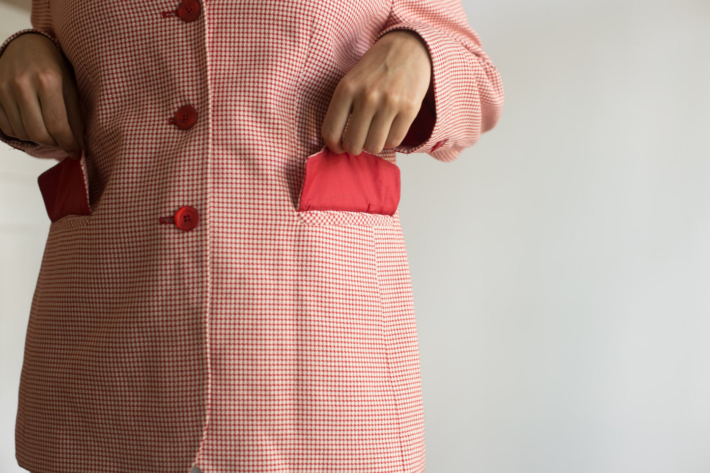 Vintage red gingham blazer, Oversized summer jacket, 1980s plaid blazer, XS-L