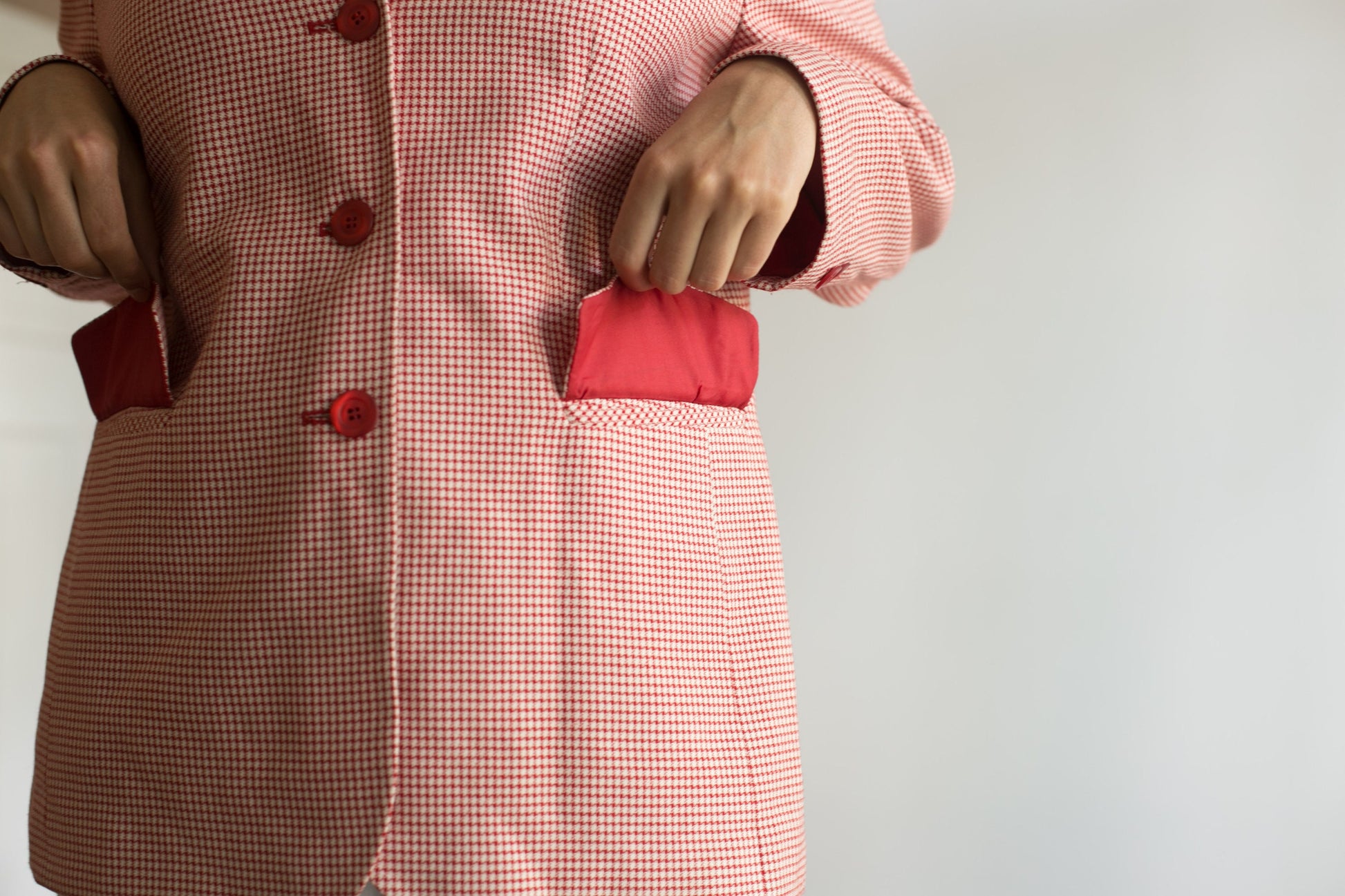 Vintage red gingham blazer, Oversized summer jacket, 1980s plaid blazer, XS-L