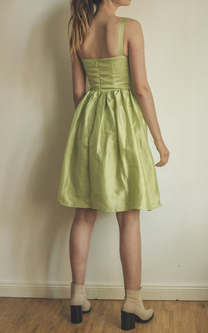 Pastel Green Wedding Guest Dress — back view