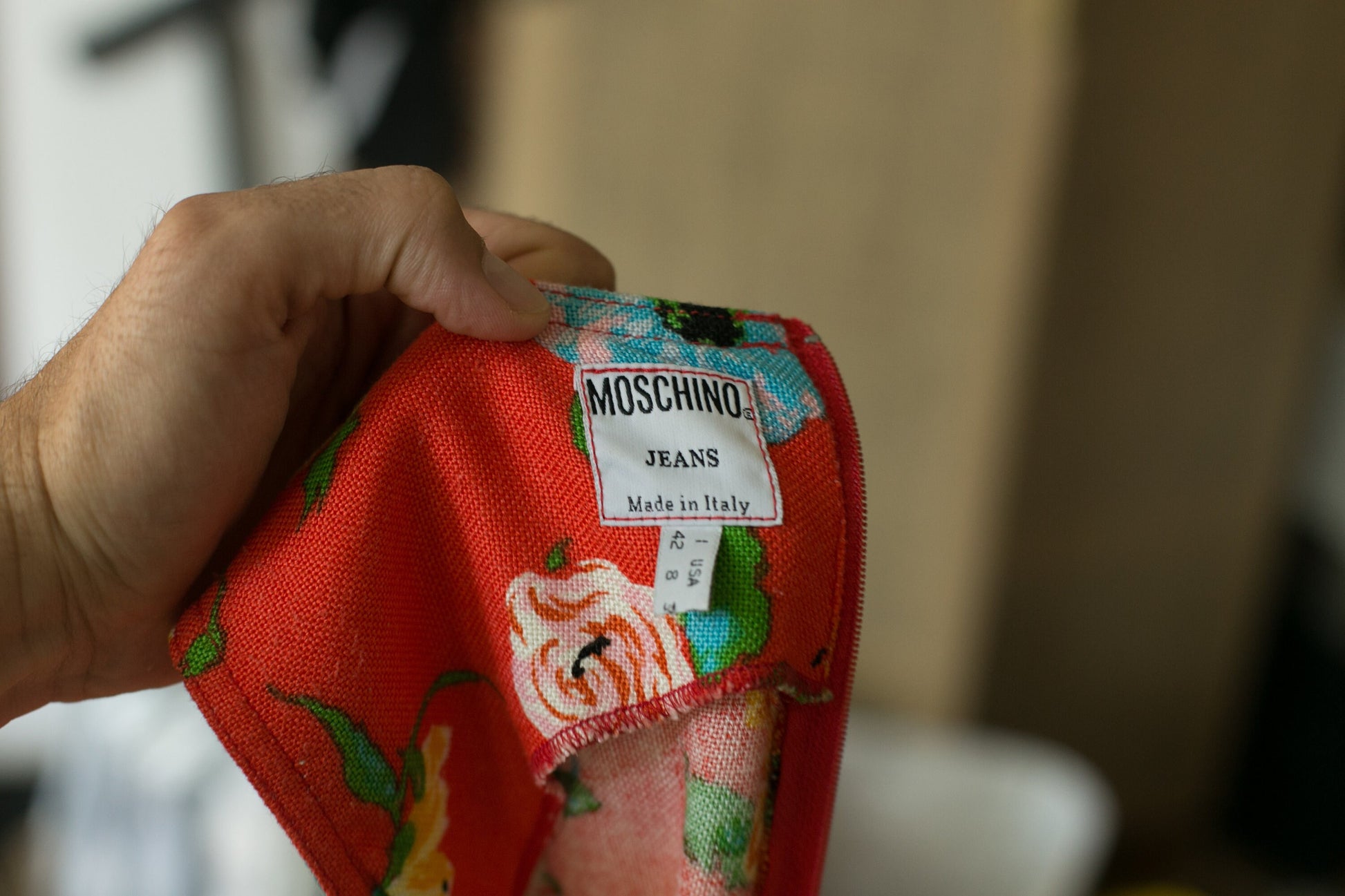 Moschino colourful floral pencil dress, Sexy tight mini dress, Orange short festive dress, Designer women clothing, Party outfit, M