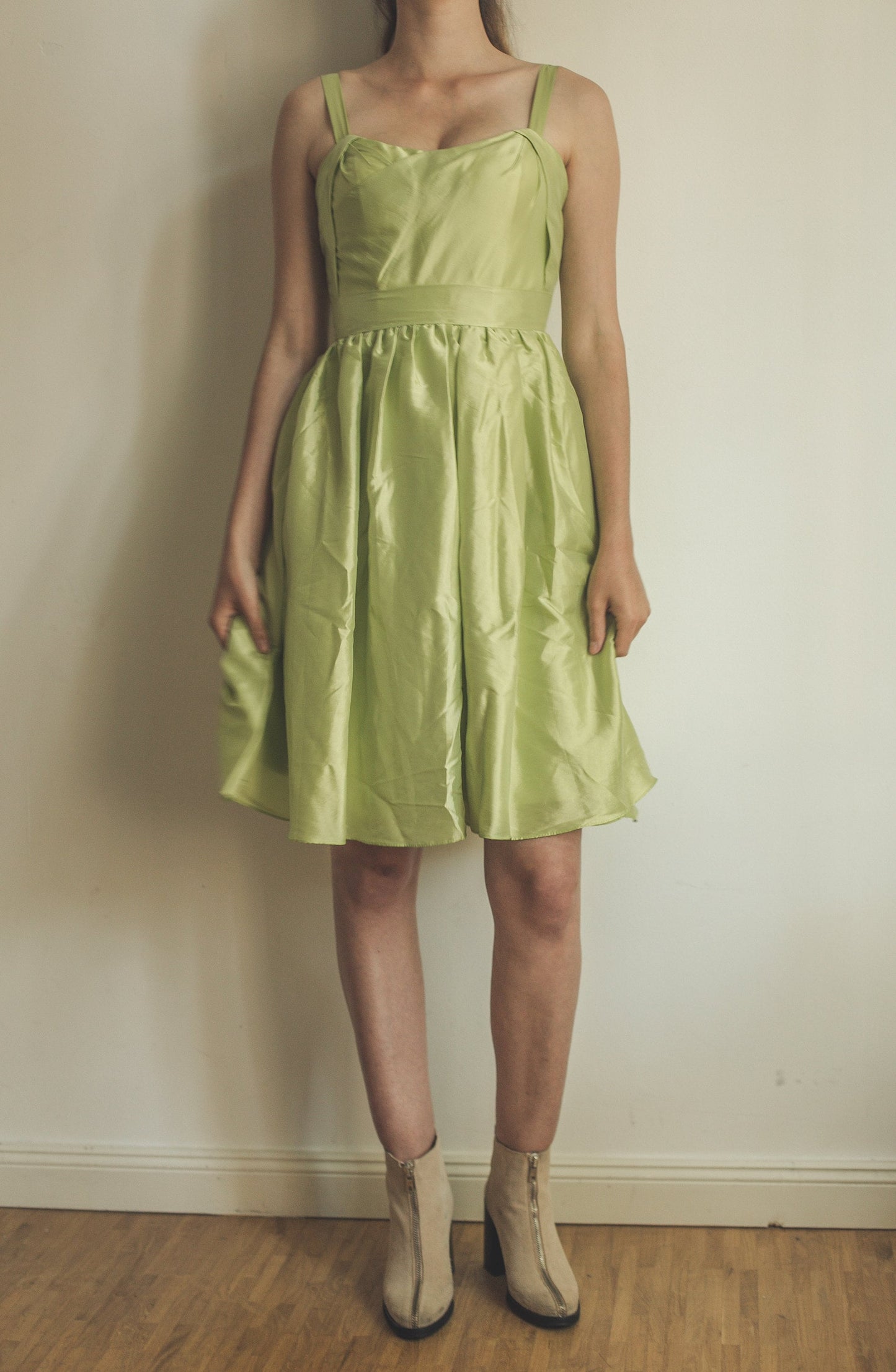 Pastel Green Wedding Guest Dress — fabric close-up