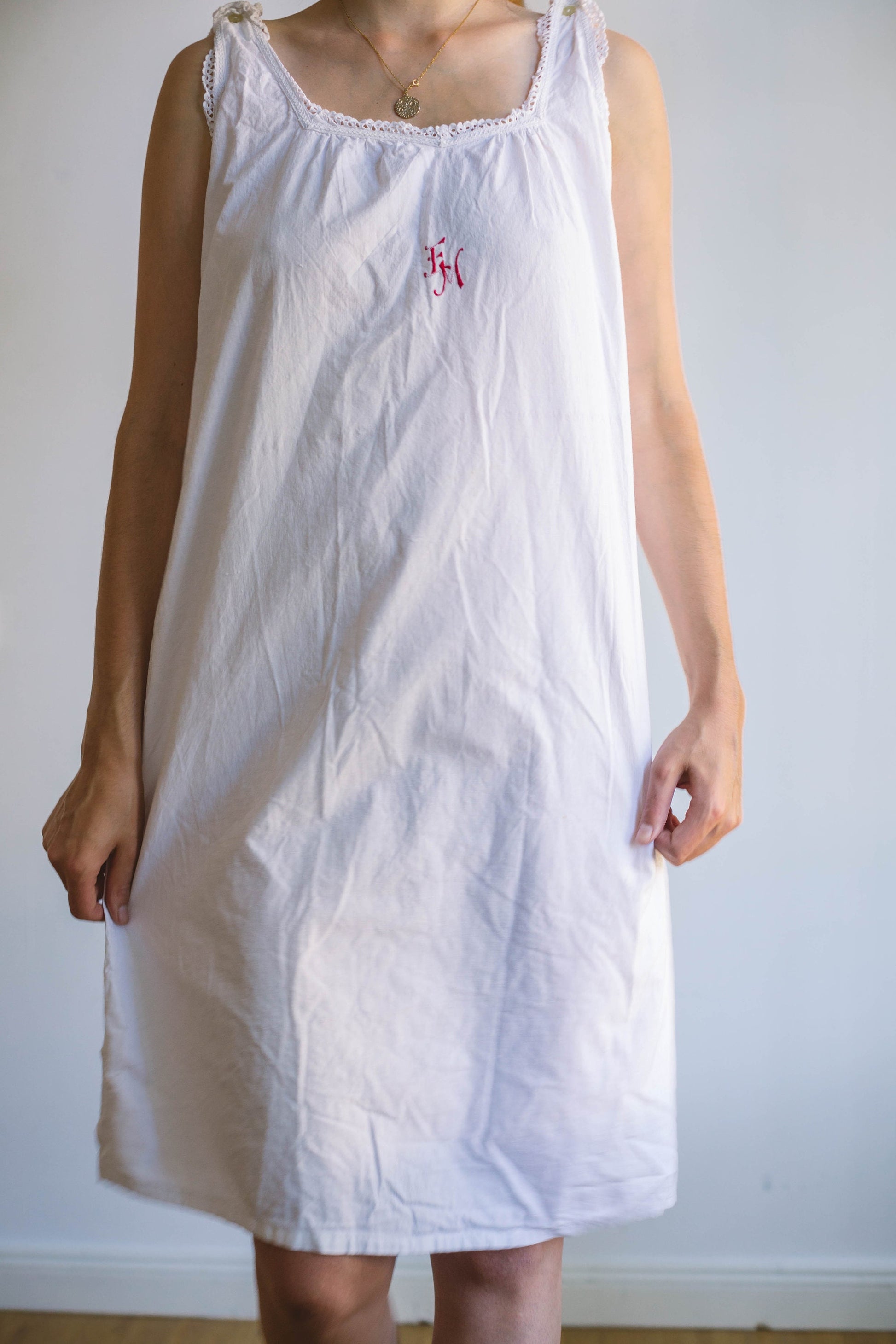 Vintage white cotton nightie, night gown, cottage core pyjamas, french antique nightgown