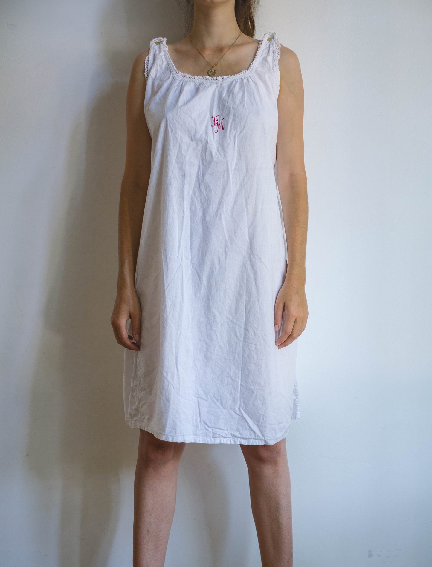 Vintage white cotton nightie, night gown, cottage core pyjamas, french antique nightgown