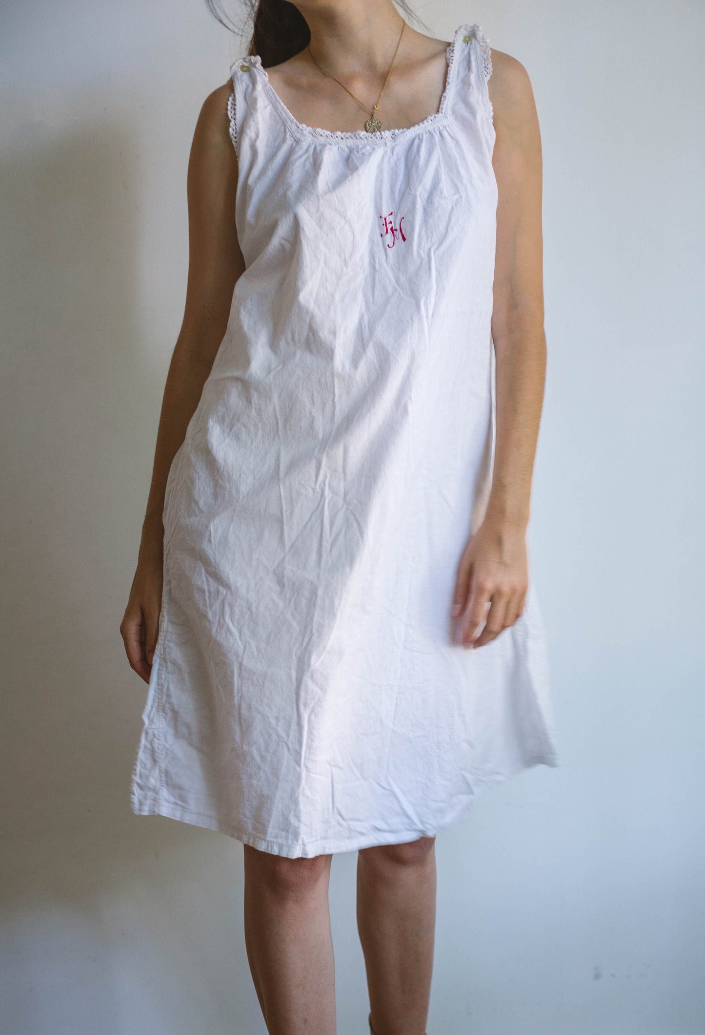 Vintage white cotton nightie, night gown, cottage core pyjamas, french antique nightgown