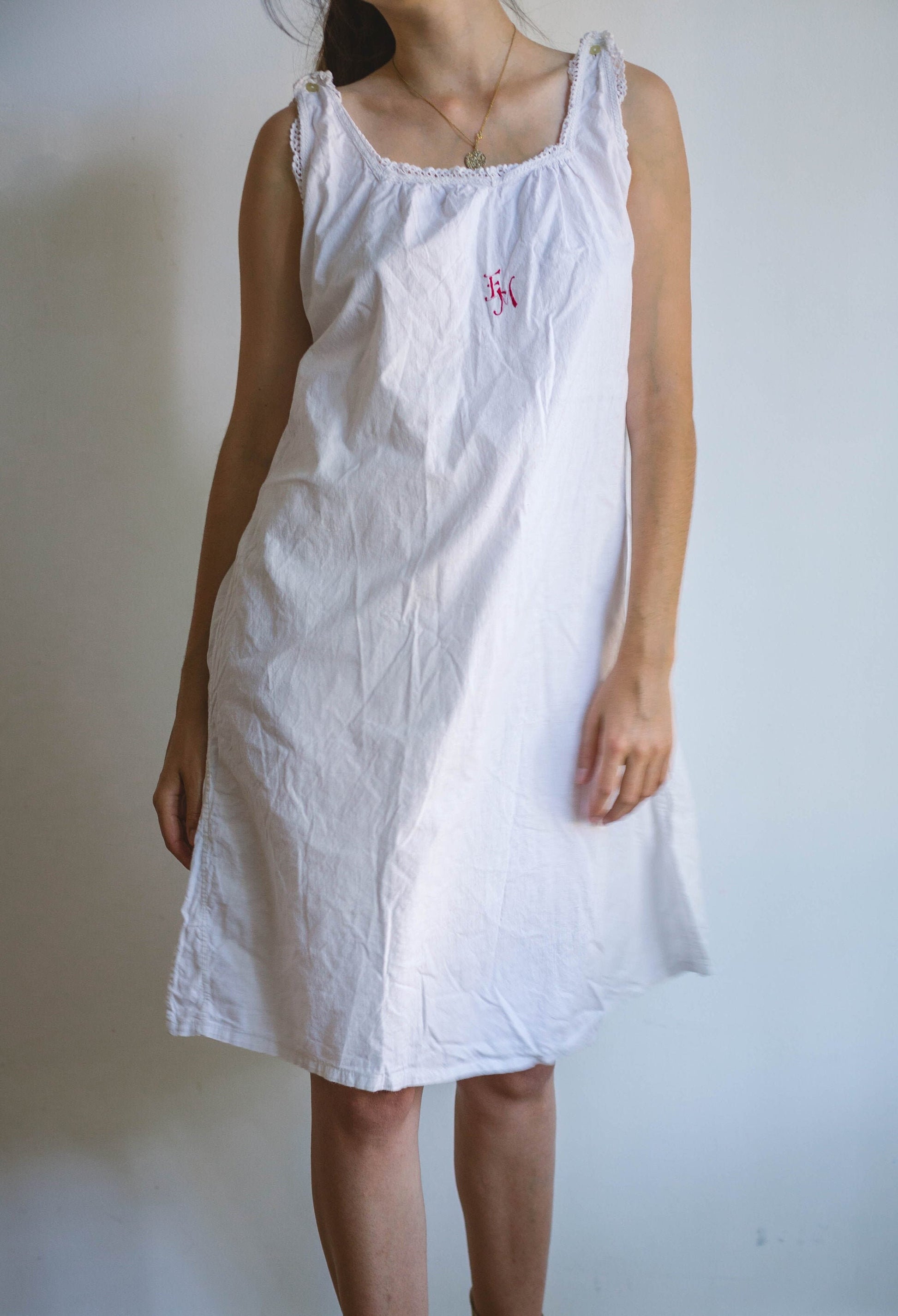 Vintage white cotton nightie, night gown, cottage core pyjamas, french antique nightgown