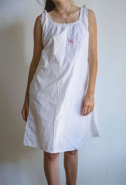 Vintage white cotton nightie, night gown, cottage core pyjamas, french antique nightgown