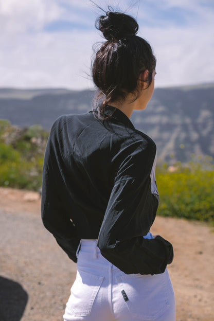 Vintage Cowboy Print Blouse — back view