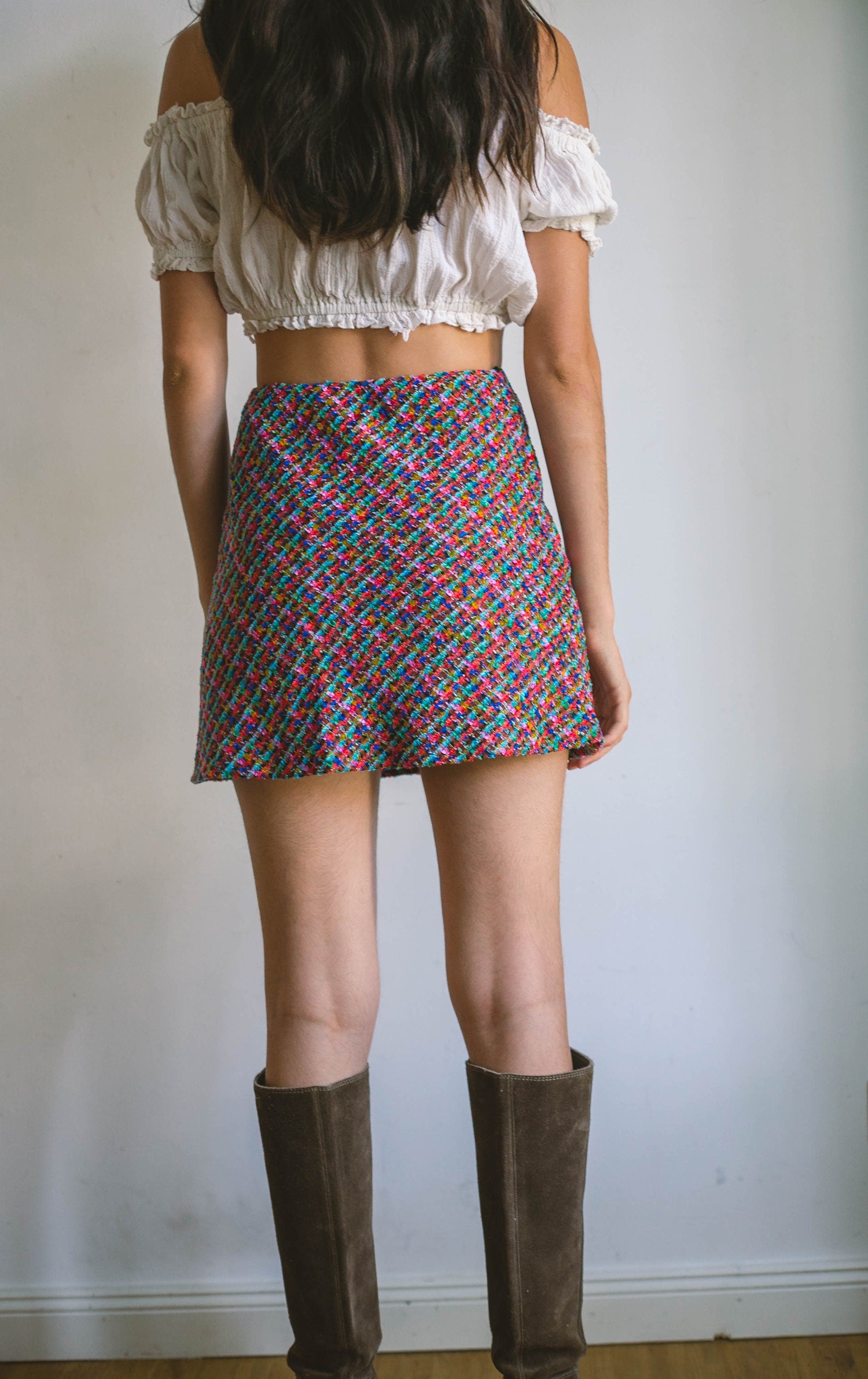 Escada colourful mini skirt, Short vintage designer skirt, Wool confetti mini skirt, 70s aesthetic, Designer clothing, 34 - XS