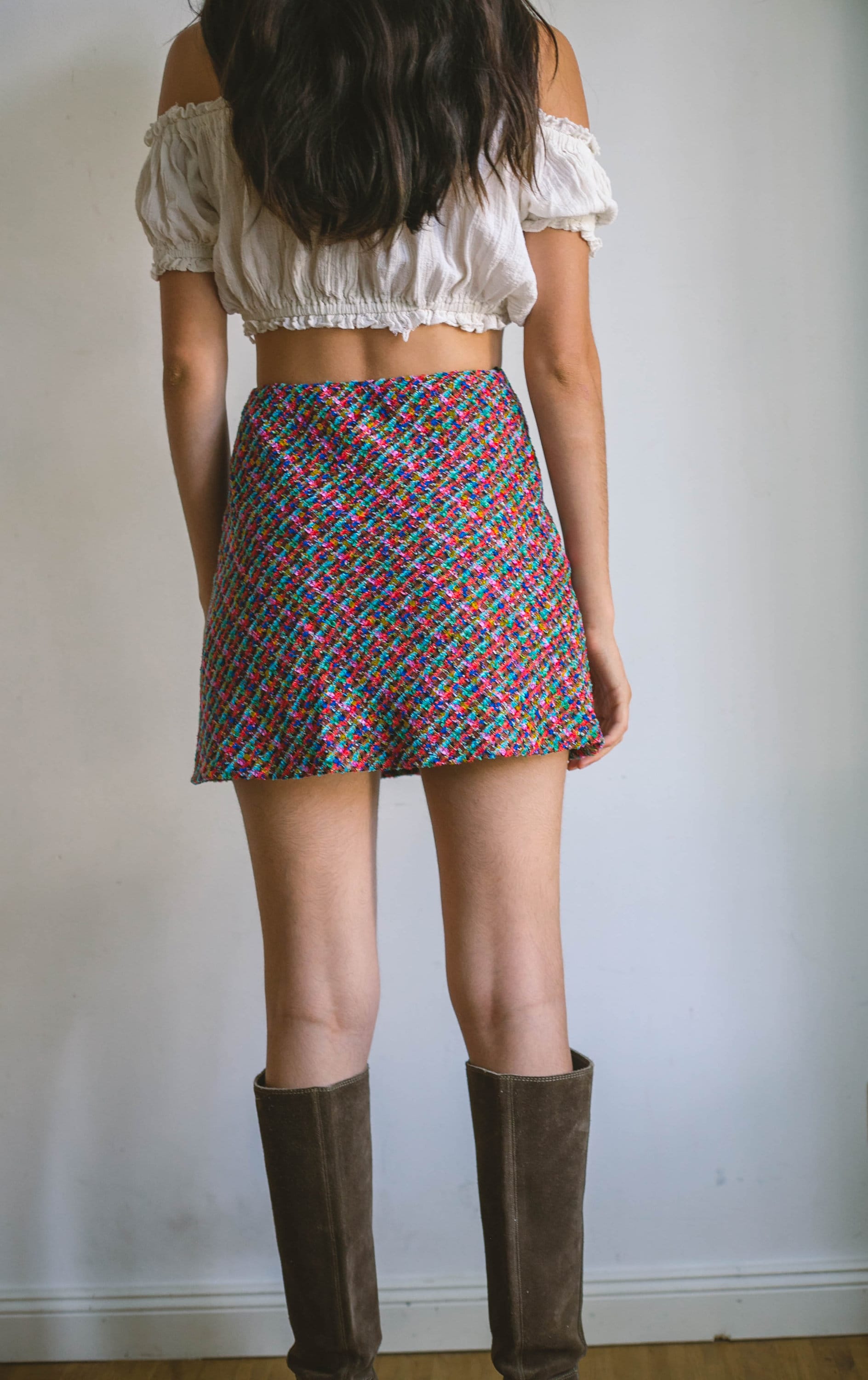 Escada colourful mini skirt, Short vintage designer skirt, Wool confetti mini skirt, 70s aesthetic, Designer clothing, 34 - XS