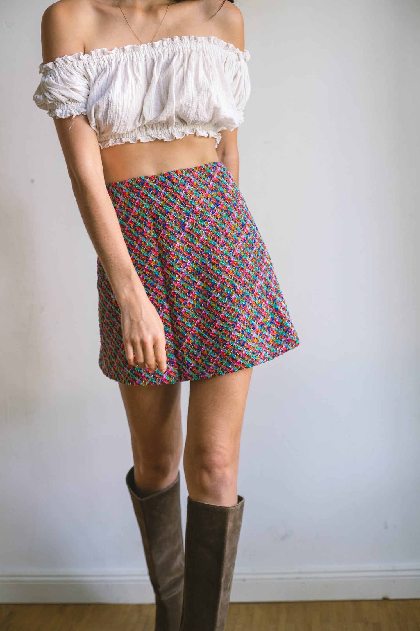 Escada colourful mini skirt, Short vintage designer skirt, Wool confetti mini skirt, 70s aesthetic, Designer clothing, 34 - XS