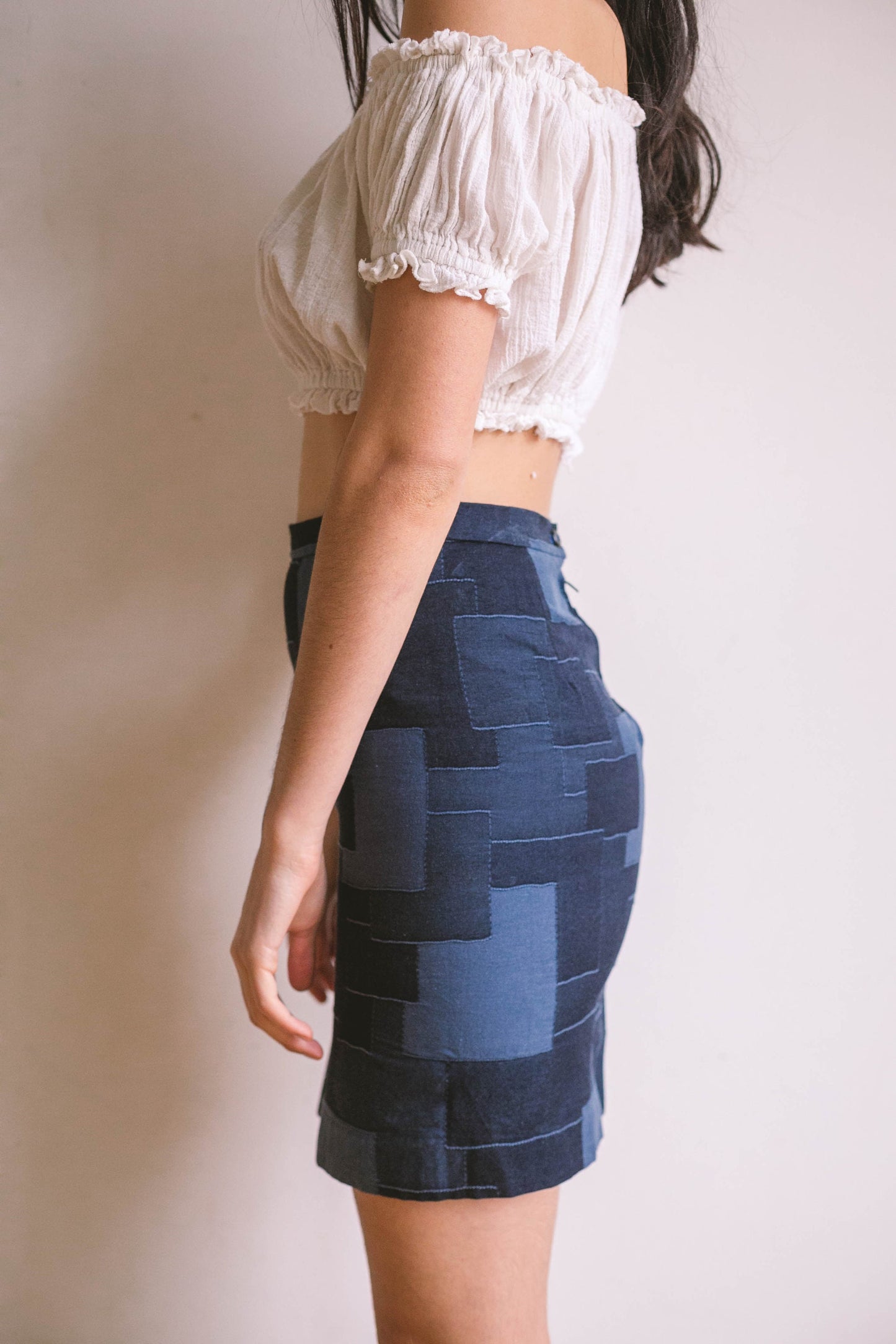 Sexy patchwork denim skirt, Short tight pencil skirt, Y2k blue vintage summer skirt, Retro patchwork skirt, XS