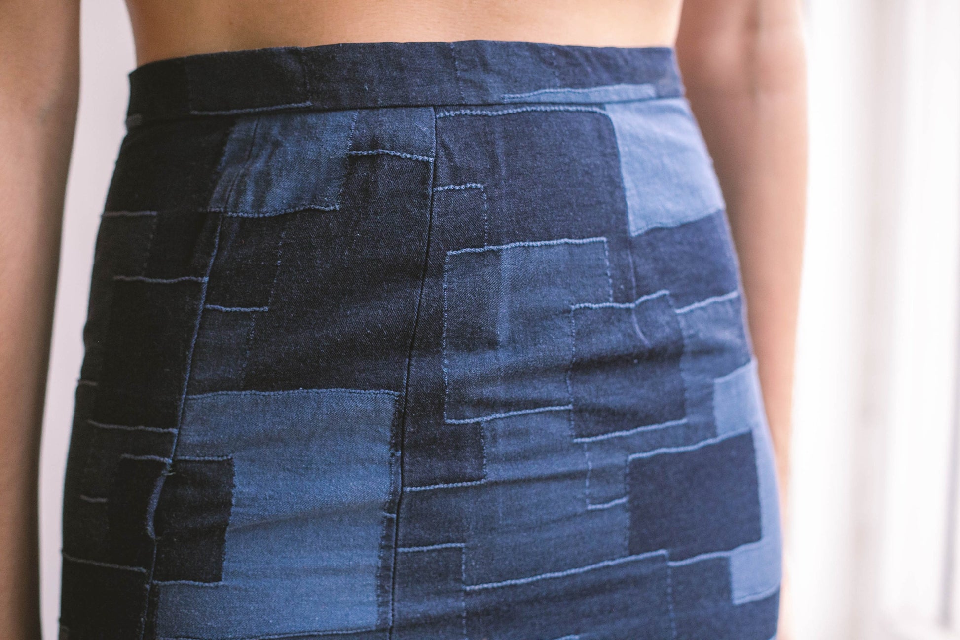 Sexy patchwork denim skirt, Short tight pencil skirt, Y2k blue vintage summer skirt, Retro patchwork skirt, XS