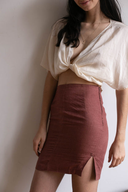 Bordeaux 90s Retro Pencil Skirt