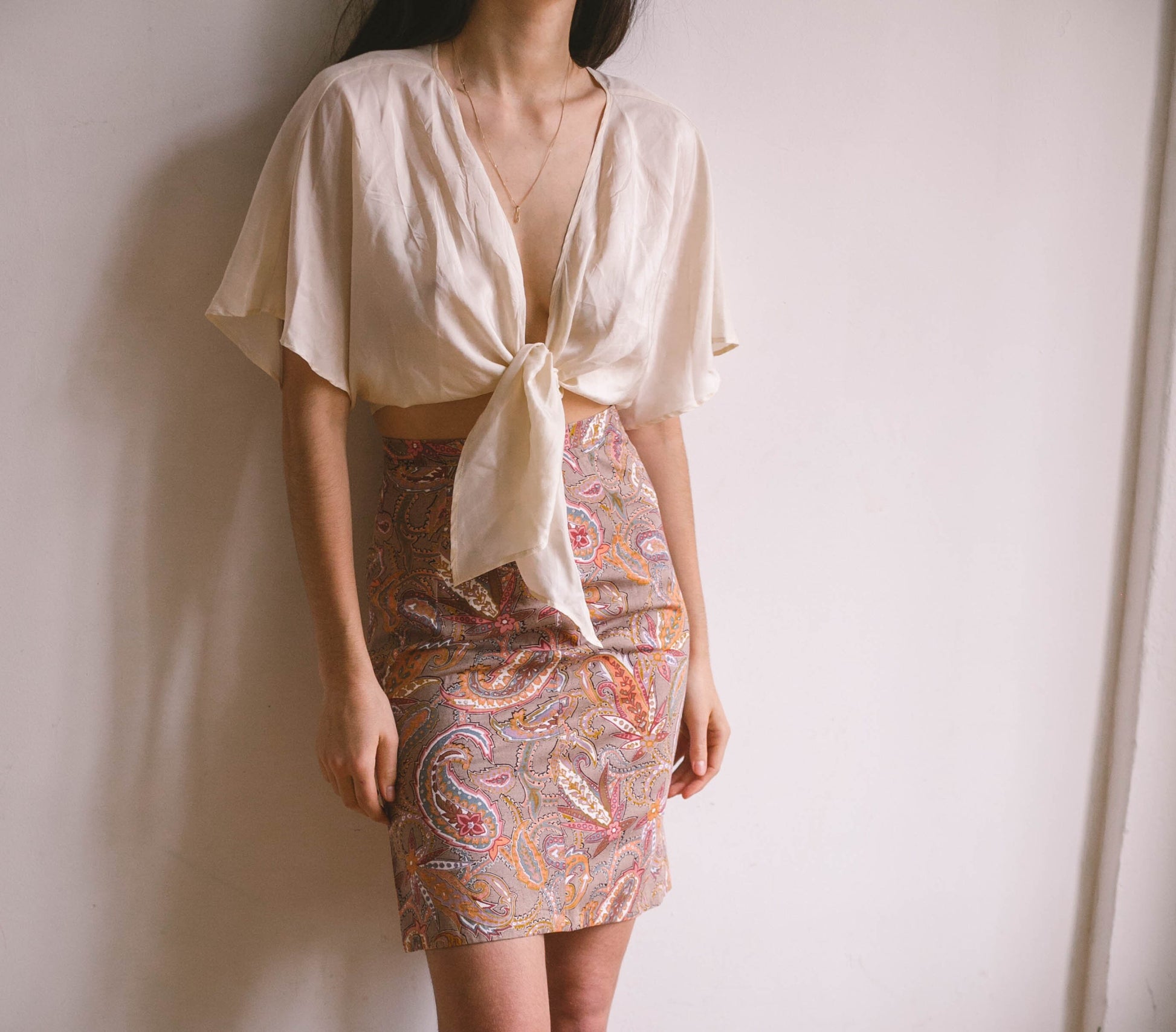 Paisley high waist pencil skirt, Colourful floral summer skirt, Retro midi skirt, Feminine sustainable fashion