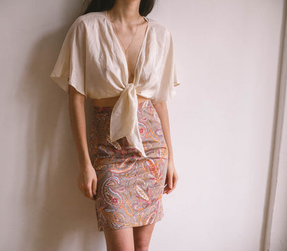 Vintage Paisley Pencil Skirt, Retro Floral Midi, High Waist