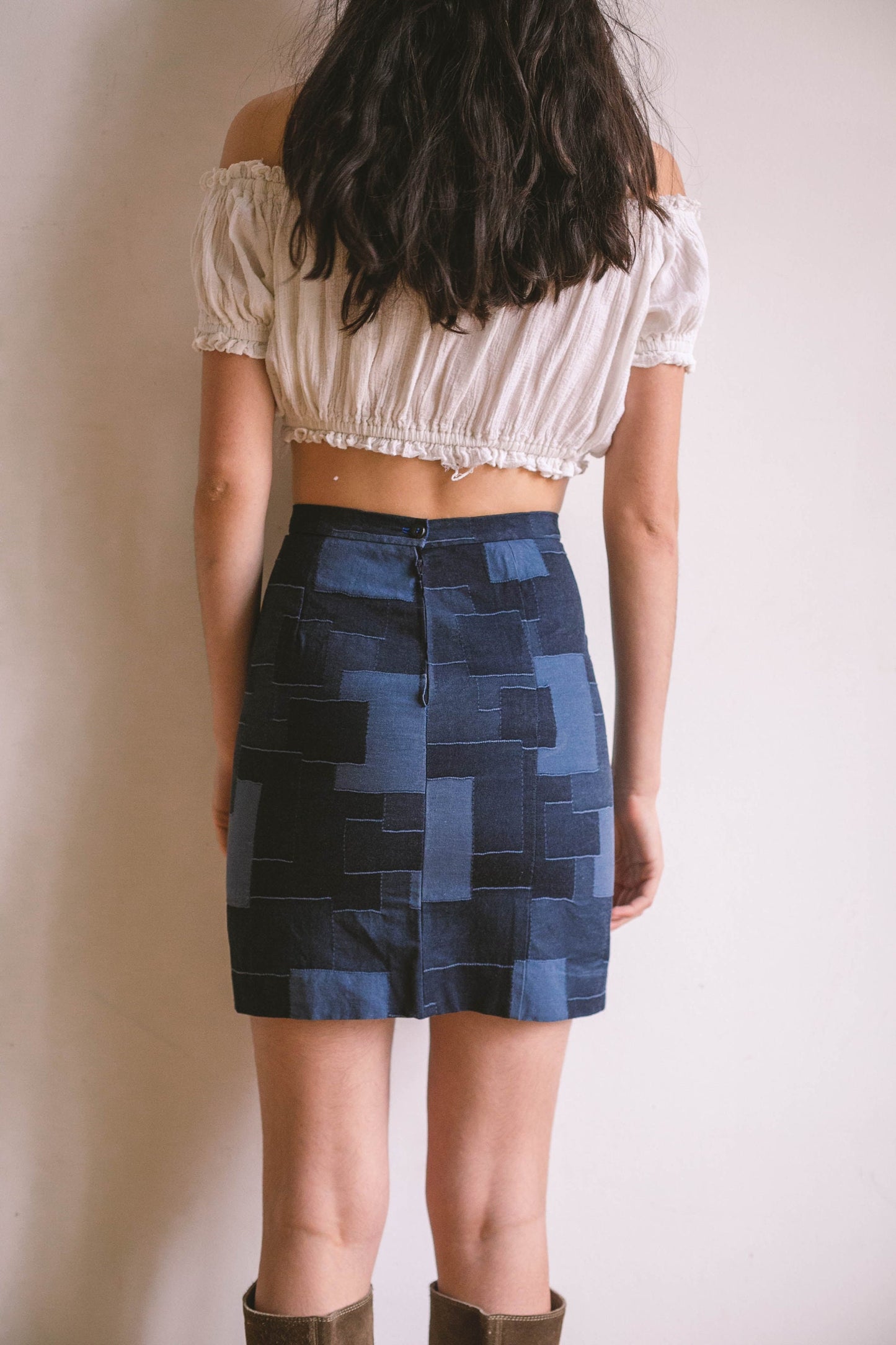 Sexy patchwork denim skirt, Short tight pencil skirt, Y2k blue vintage summer skirt, Retro patchwork skirt, XS
