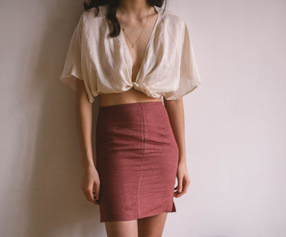 Bordeaux 90s Retro Pencil Skirt — back view