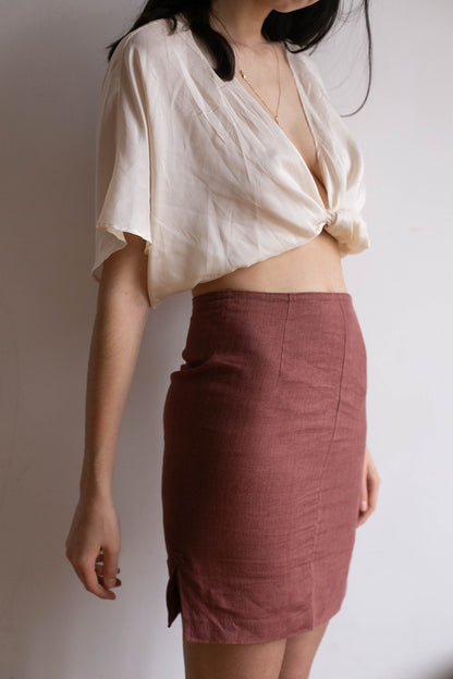 Bordeaux 90s Retro Pencil Skirt — fabric close-up
