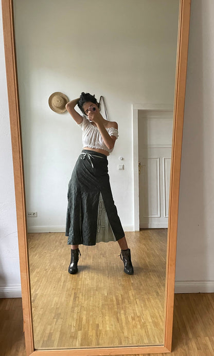 Embroidered Green Sarong Skirt — back view