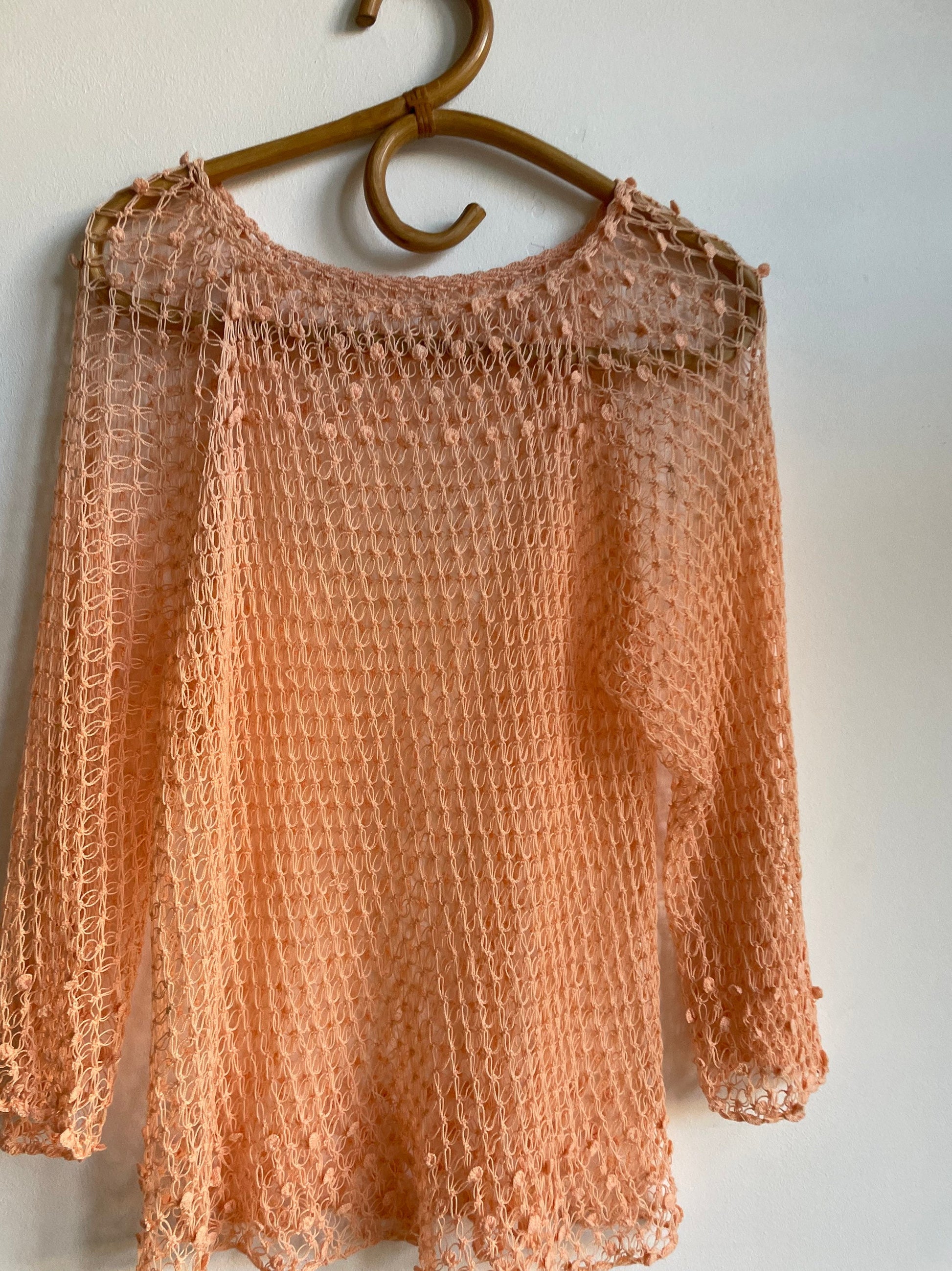 Peach summer crochet top, Sexy see through net shirt, Bikini dress, Crochet top, Peach summer shirt, Festival outfit, Orange beach top,