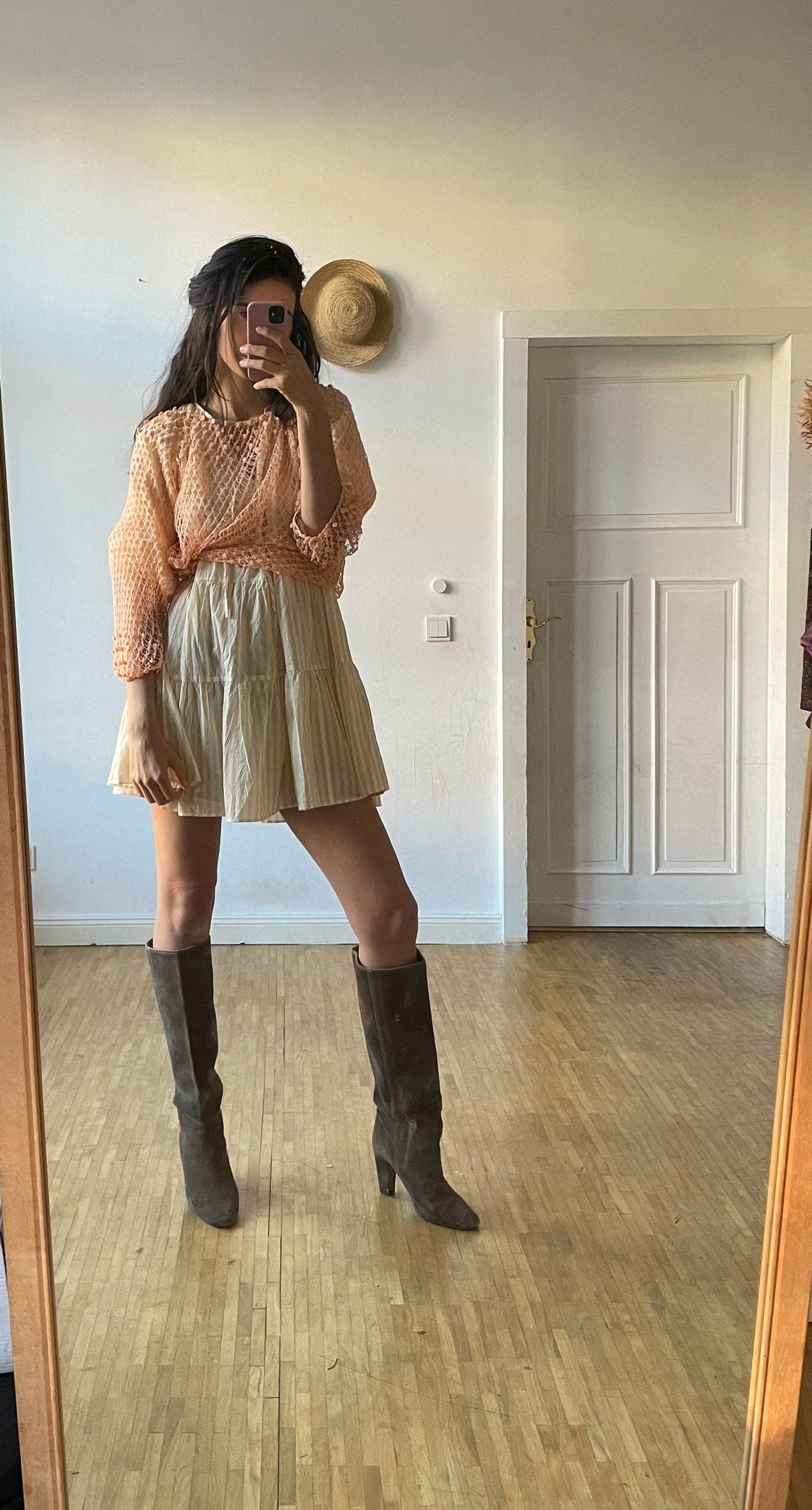 Peach summer crochet top, Sexy see through net shirt, Bikini dress, Crochet top, Peach summer shirt, Festival outfit, Orange beach top,