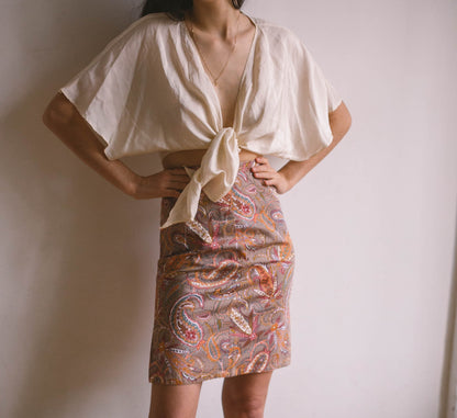 Vintage Paisley Pencil Skirt, Retro Floral Midi, High Waist