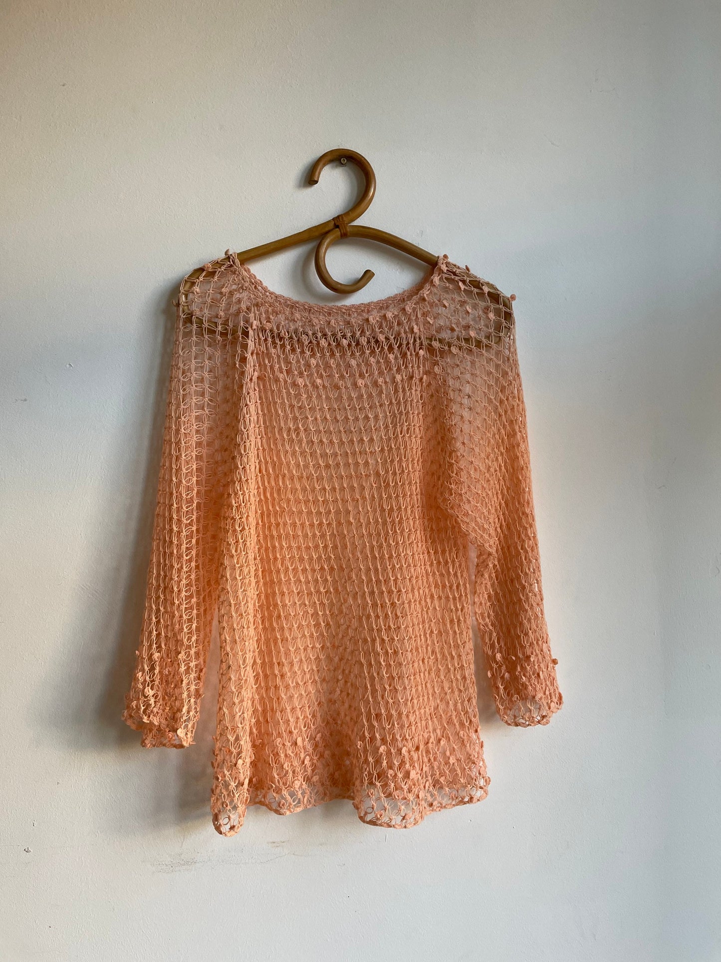 Peach summer crochet top, Sexy see through net shirt, Bikini dress, Crochet top, Peach summer shirt, Festival outfit, Orange beach top,