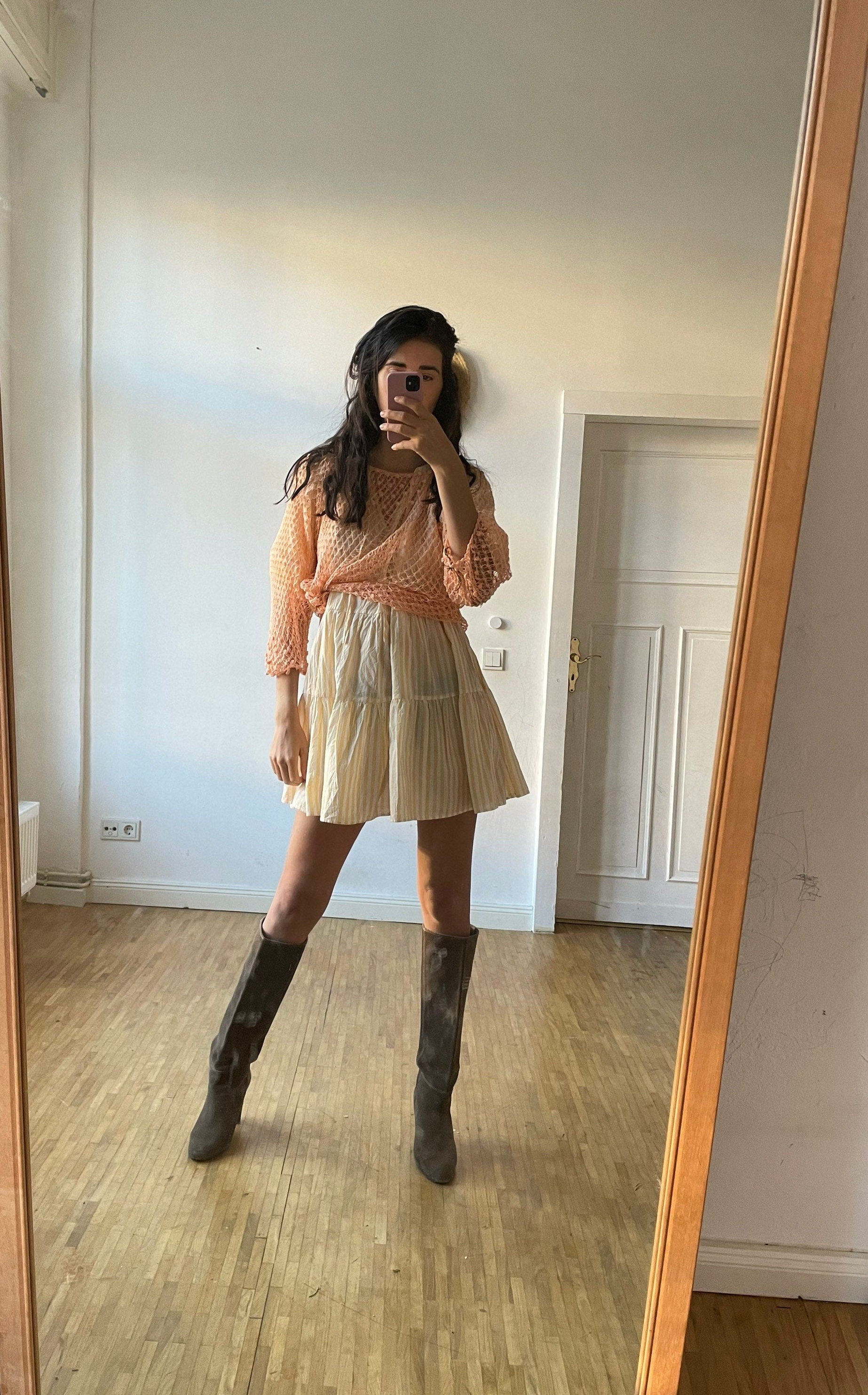 Peach summer crochet top, Sexy see through net shirt, Bikini dress, Crochet top, Peach summer shirt, Festival outfit, Orange beach top,