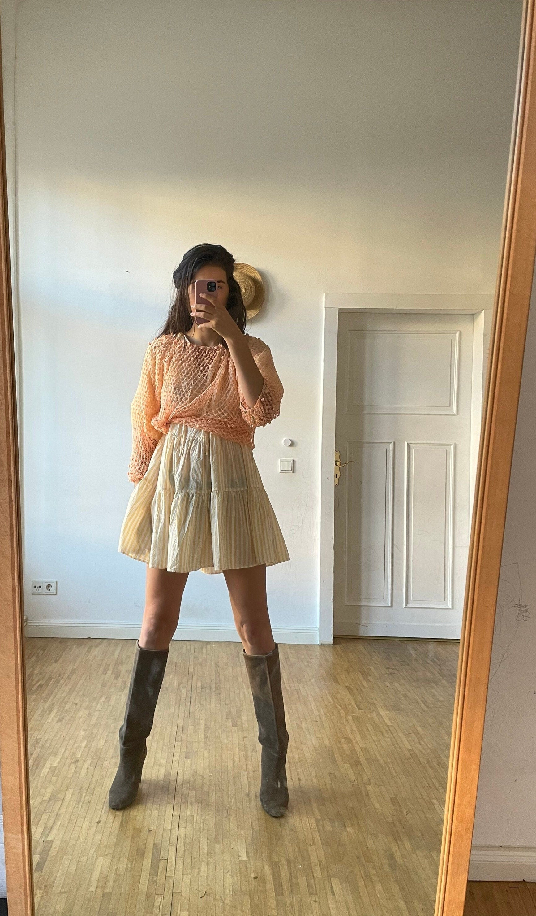 Peach summer crochet top, Sexy see through net shirt, Bikini dress, Crochet top, Peach summer shirt, Festival outfit, Orange beach top,