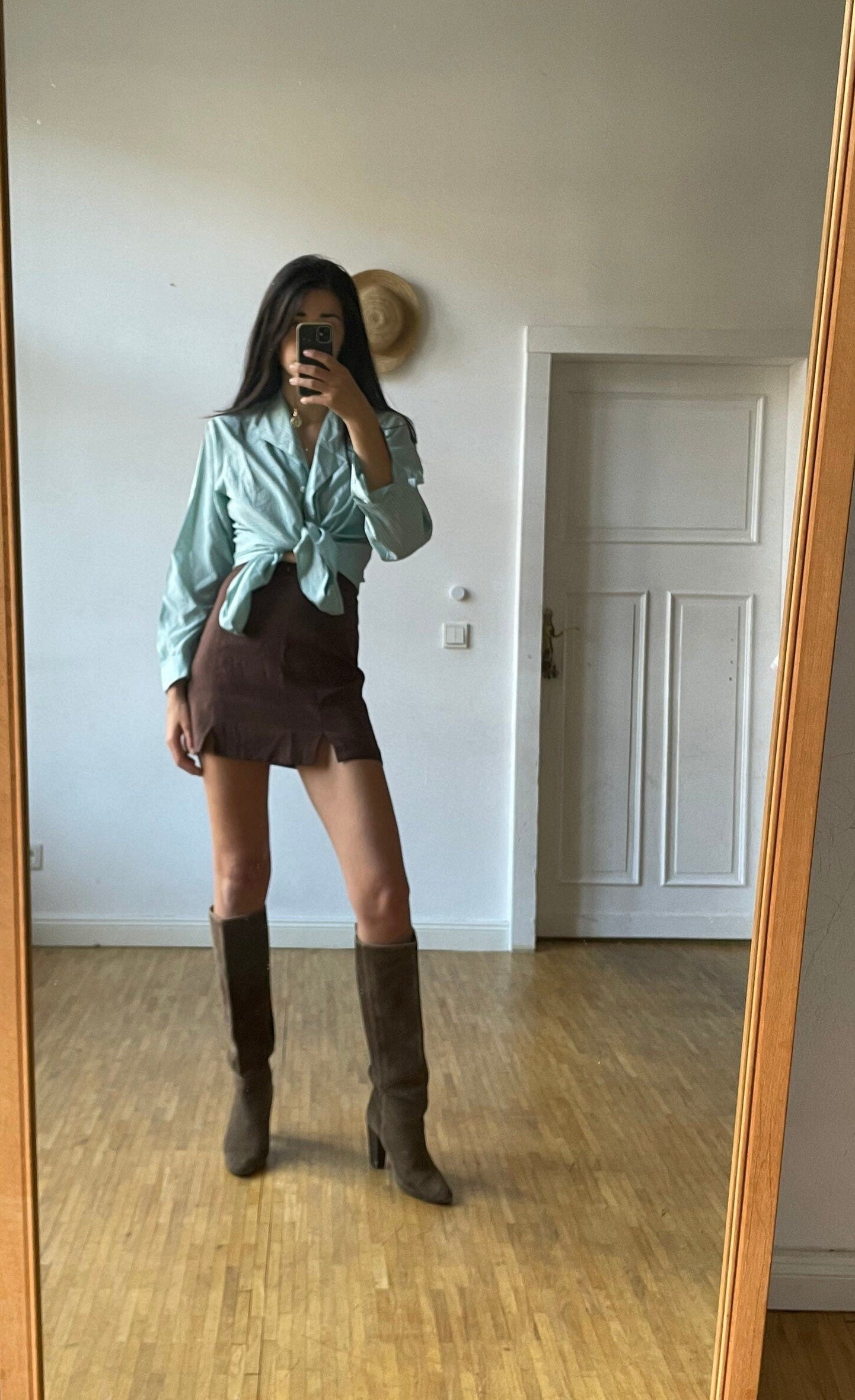 Vintage Balloon brand button-down shirt in green gingham pure silk, oversized soft drape blouse, wearable as crop tie top, Jane Birkin style