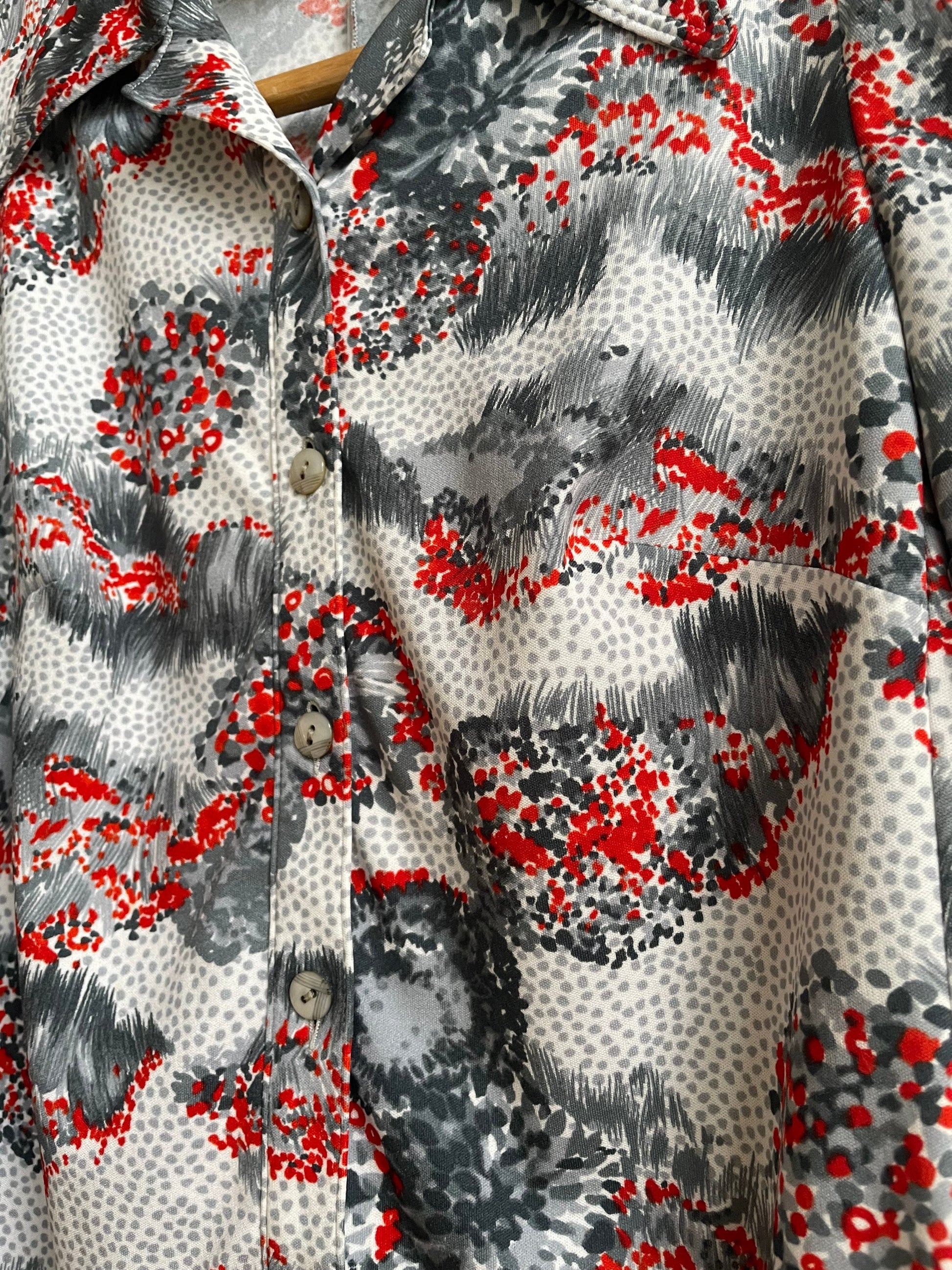 Vintage blouse, oversized women shirt, Groovy button down, M