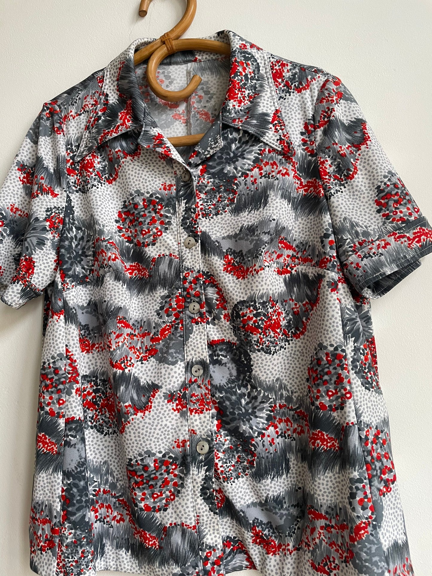 Vintage blouse, oversized women shirt, Groovy button down, M