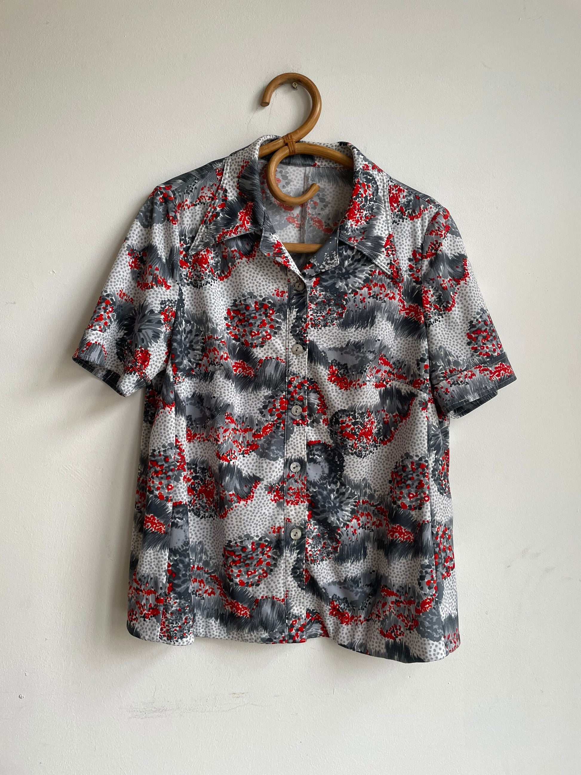 Vintage blouse, oversized women shirt, Groovy button down, M