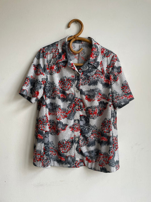 Vintage blouse, oversized women shirt, Groovy button down, M