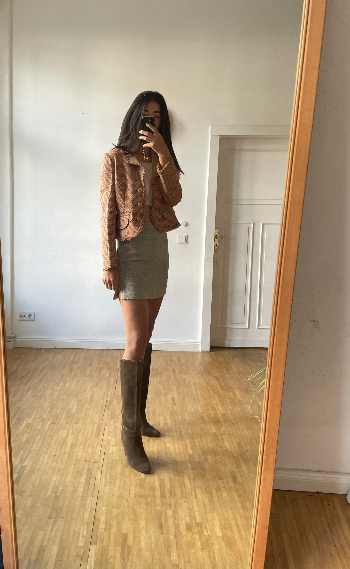 Vintage wool designer jacket, Laurèl silk orange tweed designer jacket, Classic spring summer jacket, Formal feminine wedding guest blazer